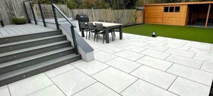 Anti-slip textured porcelain paving surface