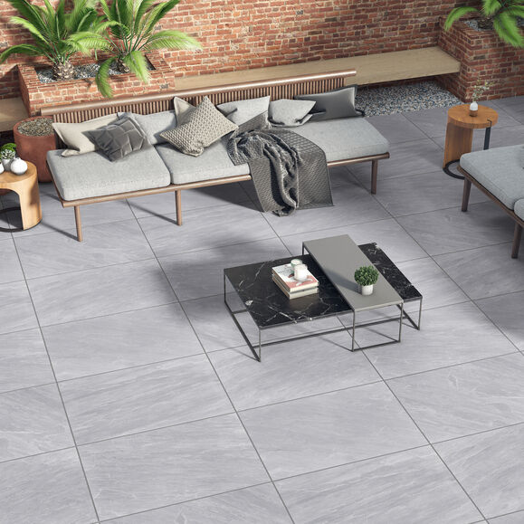 Kandla Grey porcelain patio dining area