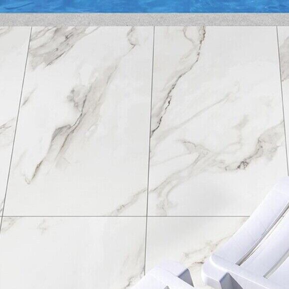 Calacatta Marble Effect – Anti-Slip Porcelain Patio Slabs – 900×600