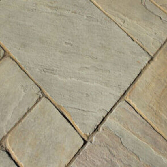 Fossil Mint Indian Sandstone Patio Paving Slabs - TUMBLED Finish