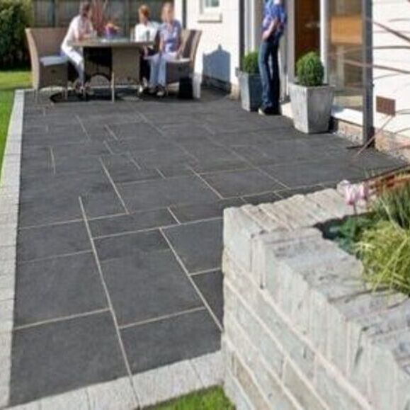 Kota Black Indian Limestone Patio Paving Slabs - NATURAL Finish