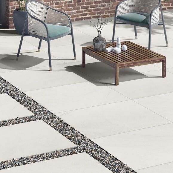 Opal White Patio Porcelain Paving Slabs – 900×600