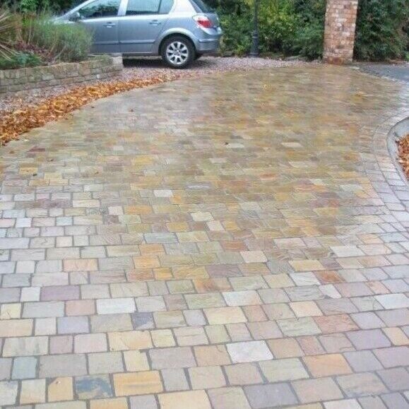 Raj Green Indian Sandstone Random Driveway Cobblestones Setts Pack 7m2 40mm to 60mm