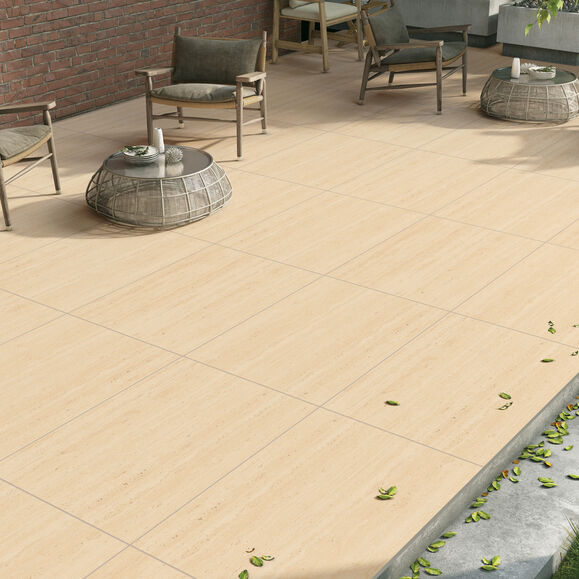 Travertino Gold Patio Porcelain Paving Slabs – 900×600