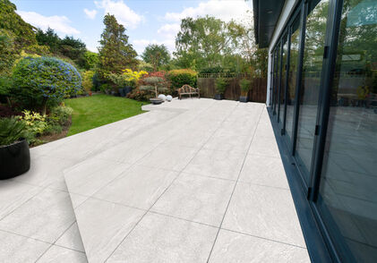 Everest Pearl outdoor porcelain paving with a clean, low-maintenance finish