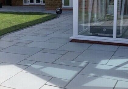 Kandla Grey sandstone patio, sandblast finish